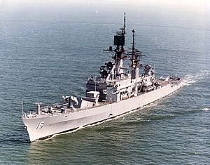 USS Leahy (CG-16) at sea off San Diego, in May 1978