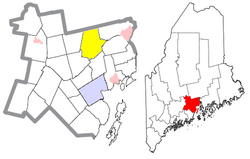 Location of Monroe (in yellow) in Waldo County and the state of Maine