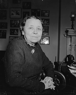 Arkansas senator. Washington, D.C., March 11. Senator Hattie W. Caraway, Democrat of Arkansas, from a new informal picture made in her office at the Capitol today, 3-11-40 LCCN2016877256 (cropped).jpg