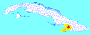 Bayamo municipality (red) in  Granma Province (yellow) and Cuba