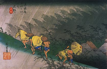 Hiroshige, Travellers surprised by sudden rain
