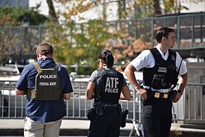 A DSS agent coordinates with ATF and USSS special agents to secure delegate arrivals at UNGA in NYC, Sept. 23, 2019. (48788736523)