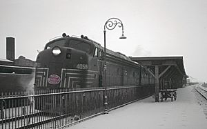 NYC 4059 with the eastbound New York Special at Gary Union Station, February 1963