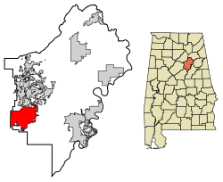 Location of Moody in St. Clair County, Alabama.