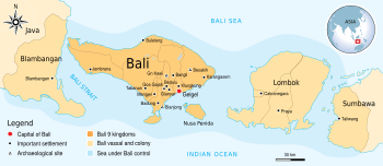 The maximum extent of Balinese Kingdom of Gelgel in the mid-16th century