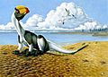 Dilophosaurus in bird-like resting pose