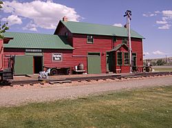 Former train depot, originally from Lodge Grass, now featured among other buildings at the Big Horn County Historical Museum in Hardin.