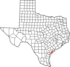Map of Texas highlighting Aransas County