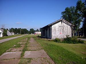 Former Erie Railroad depot, with platform remnants and old right-of-way yet visible