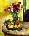 Still Life with Basket of Apples Vase of Flowers 1928