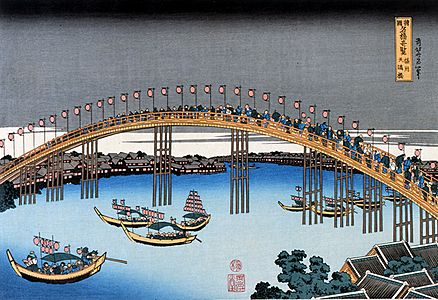 Unusual Views of Celebrated Bridges in the Provinces-Sesshuu Tenmabashi
