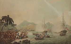Death of Captain Cook by John Cleveley the Younger, Aquatint Francis Jukes HMA I259817 TePapa