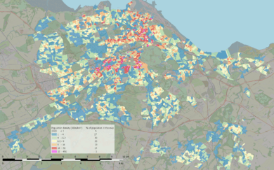 Edinburgh population density map, 2011 census