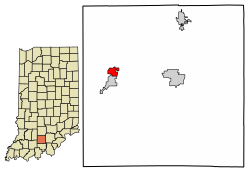 Location of West Baden Springs in Orange County, Indiana.