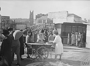 Shopping in Plymouth, England after WWII bombing, May, 1943