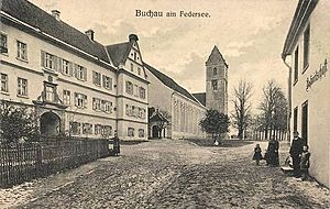 Buchau. View of former Imperial abbey, circa 1900