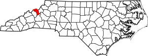 Map of North Carolina highlighting Mitchell County