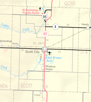 Map of Scott Co, Ks, USA