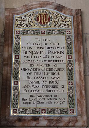 Memorial to Benjamin Parkin in St Oswald's Church, Ashbourne