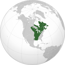 Image of a globe centered on New France, with New France highlighted.