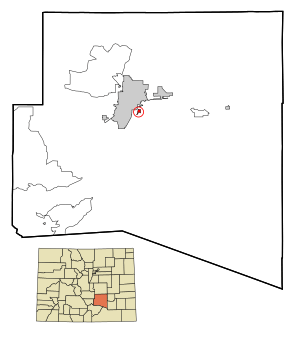 Location of the Salt Creek CDP in Pueblo County, Colorado.