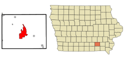 Location of Ottumwa in the State of Iowa
