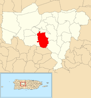 Location of Arenas within the municipality of Utuado shown in red