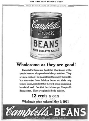 Campbell bean advert in Saturday Evening Post 1921