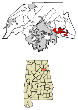 Location of Hokes Bluff in Etowah County, Alabama.