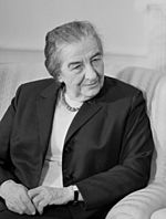 Black-and-white photographic portrait of Golda Meir