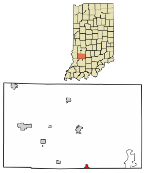 Location of Scotland in Greene County, Indiana.