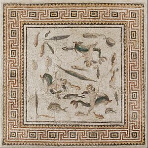 Marine mosaic (central panel of three panels from a floor) - Google Art Project