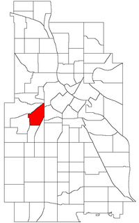 Location of Lowry Hill within the U.S. city of Minneapolis