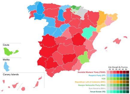 November 2019 Spanish general election - Vote Strength.svg