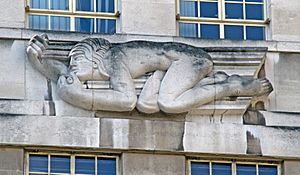 St James's Park Station sculptures – North Wind by Eric Gill
