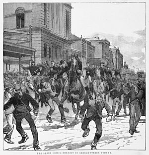 The labor crisis. - The riot in George Street, Sydney (1890)