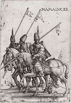 Three Mamelukes with lances on horseback