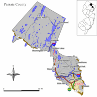 Map of Clifton in Passaic County. Inset: location of Passaic County highlighted in the State of New Jersey.