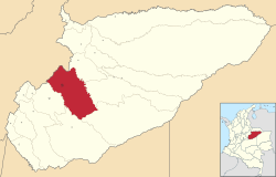 Location of the municipality and town of Yopal in the Casanare Department of Colombia.