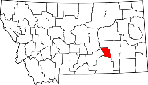 Map of Montana highlighting Treasure County