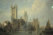 The Houses of Parliament from Millbank by David Roberts, 1861