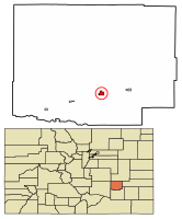 Location of Ordway in Crowley County, Colorado.