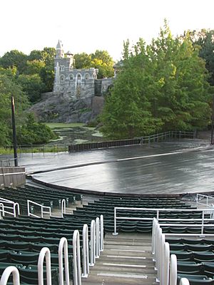Delacorte Theater stage viewed from aisle M-N
