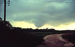 Funnel cloud approaching the ground - NOAA