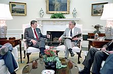 President Ronald Reagan and Alexander Haig meeting in the Oval Office
