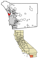 Location of Encinitas in San Diego County, California