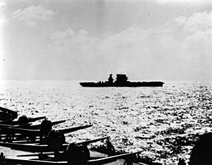 USS Lexington (CV-2) and USS Yorktown (CV-5) prepare to launch planes during the Battle of the Coral Sea, 8 May 1942 (80-G-16569)