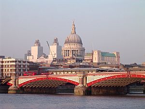 Blackfriars Bridge, River Thames, London, with St Pauls Cathedral