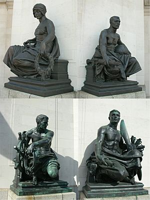 Hall of Memory, Birmingham, four statues by Albert Toft