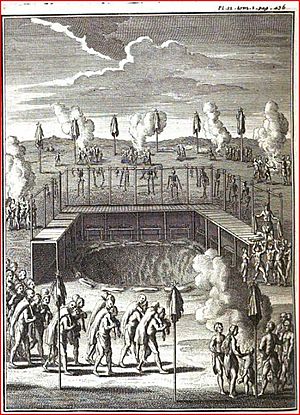 Huron Feast of the Dead by J.-F. Lafitau in Moeurs des sauvages amériquains II 1724